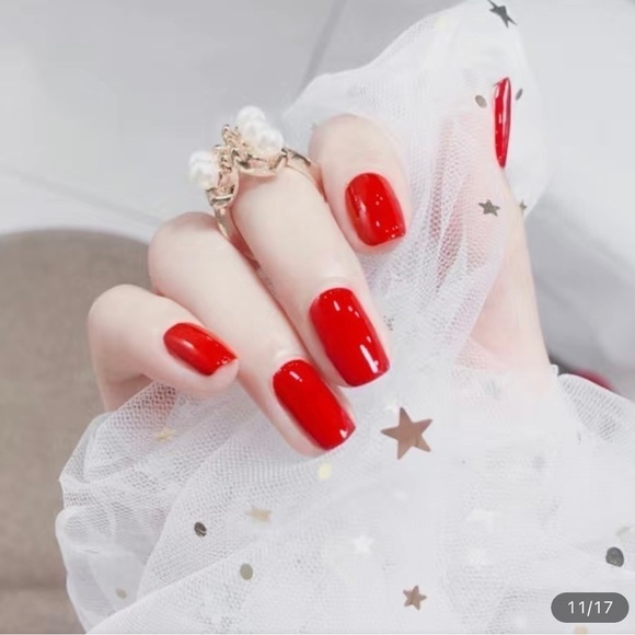 False press on nails RED, simple manicure, square shape nail. 24 pcs, NIB - Picture 1 of 5